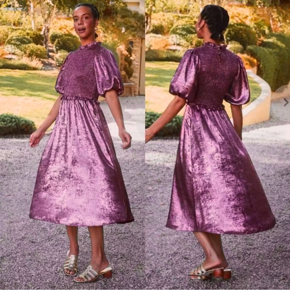 Anthropologie THE ODELLS Abigail Dress Metallic Pink size S